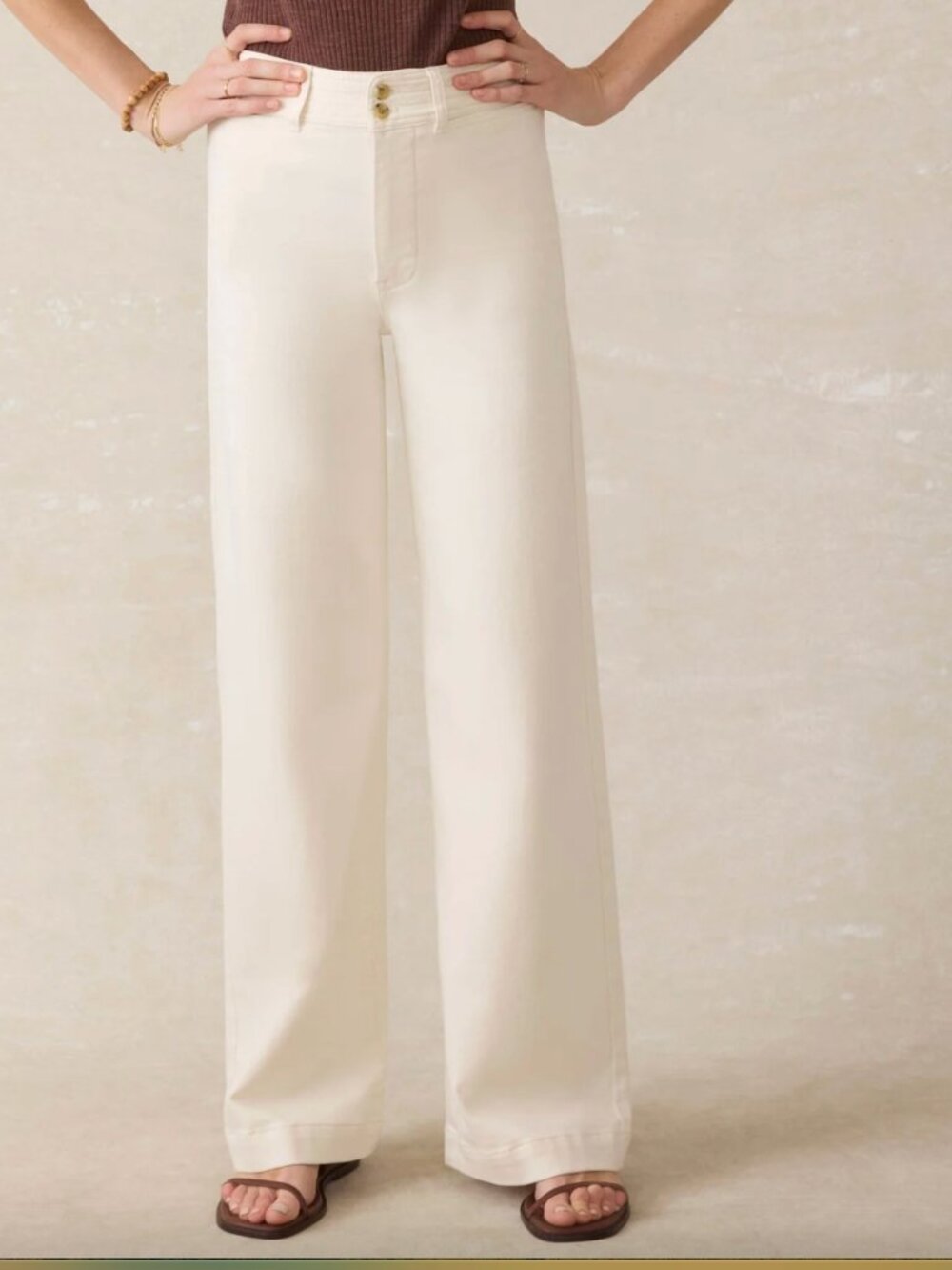 Faherty Women's Stretch Terry Harbor, Full Length Pant - Egret (ivory) Size 32